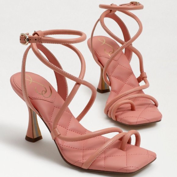 SAM EDELMAN Maven Strappy Heeled Square Toe SANDALS Size 8.5 Clay Pink Leather - Picture 2 of 11